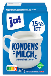 JA! Kondensmilch - 7,5% Fett - 340gr. im Tetrapack