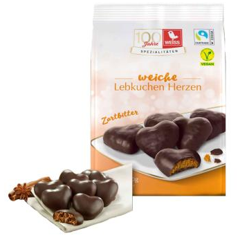 Weiss Weiss Weiche Lebkuchen Herzen Zartbitter - 150g